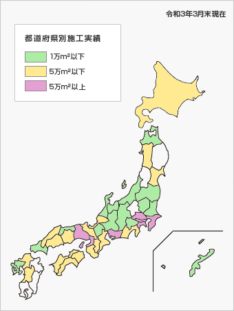 図：都道府県別施工実績（平成30年12月末現在）